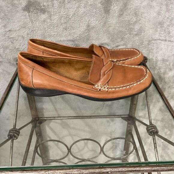 Natural Soul Leather Driving comfort boat Shoes Women 9M Tan moccasin braided - Picture 4 of 14